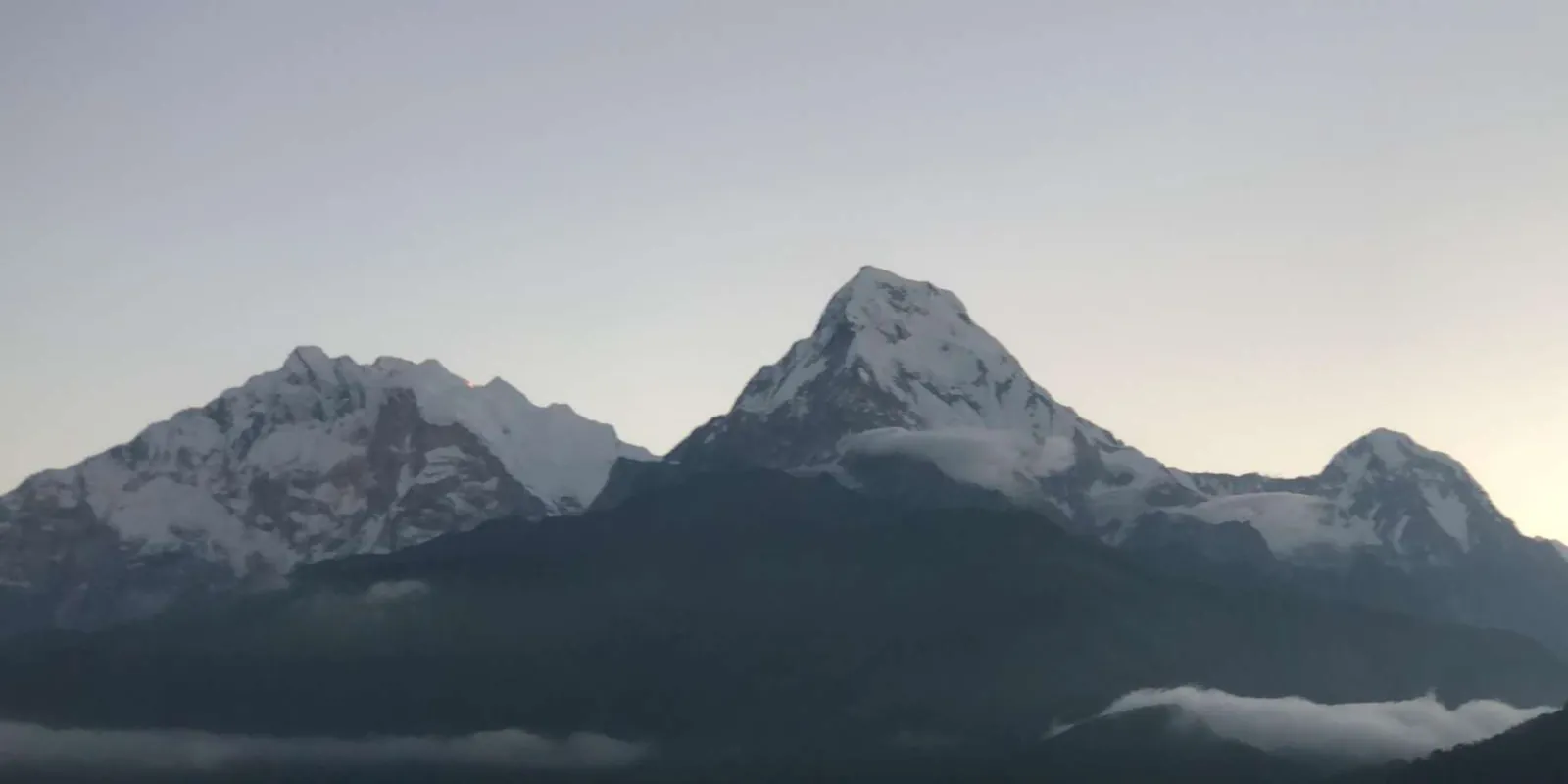 Annapurna South and Hiunchuli above a cloud layer at dusk